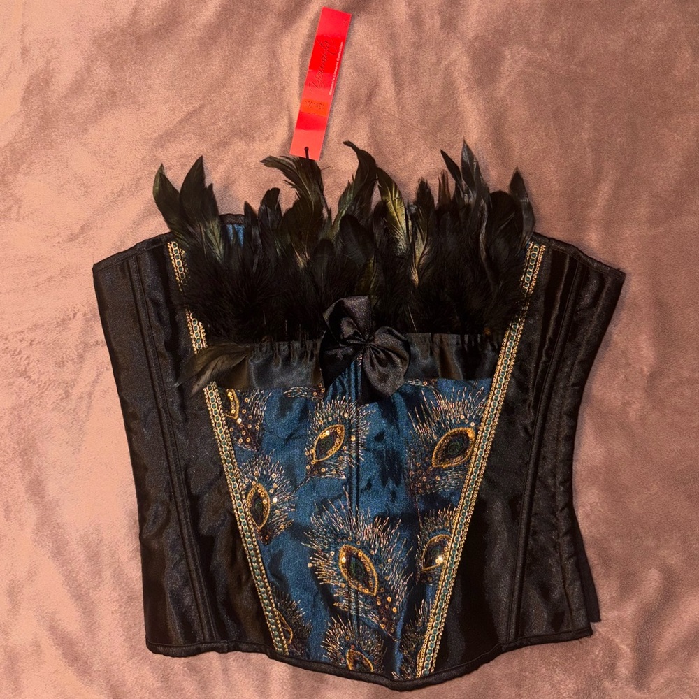 Black and Blue Feathered Corset